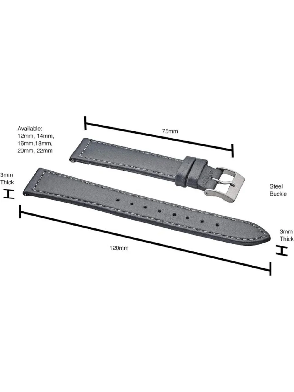 Genuine Leather Watch Strap with Quick Release - Black, Brown, Burgundy, Red